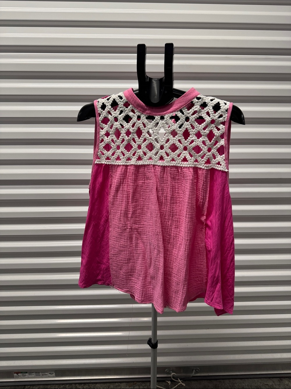 POL Pink Sleeveless Top with White Crochet Yoke